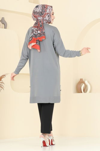moda selvim بلوز رمادي 5006KLN570 - Thumbnail