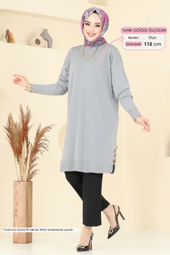 moda selvim بلوز رمادي فاتح 5006KLN570 - Thumbnail