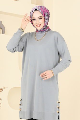 moda selvim بلوز رمادي فاتح 5006KLN570 - Thumbnail