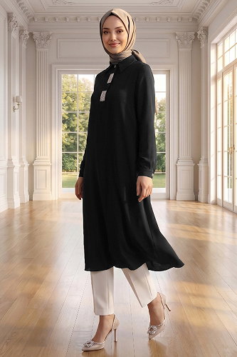 moda selvim Tunic 5010BM387 Black - Thumbnail