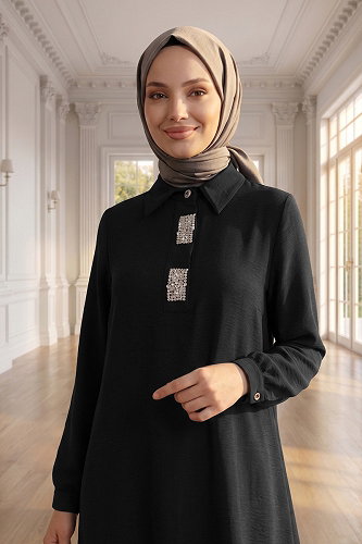 moda selvim Tunic 5010BM387 Black - Thumbnail