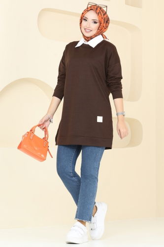 moda selvim Tunic 5020UZ662 Brown - Thumbnail