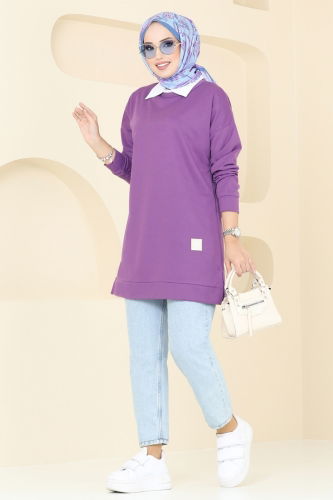 moda selvim Tunic 5020UZ662 Dark Lilac - Thumbnail