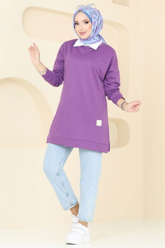 moda selvim Tunic 5020UZ662 Dark Lilac - Thumbnail