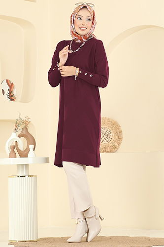 moda selvim Tunic 5021KLN570 Burgundy - Thumbnail