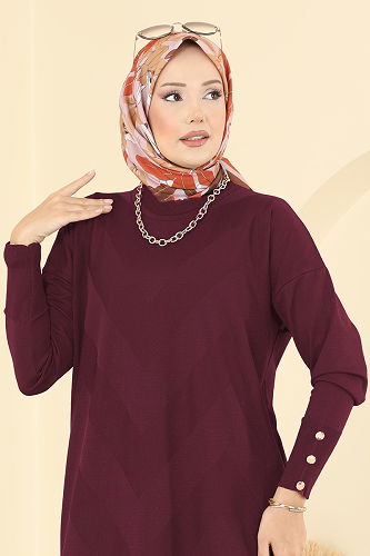 moda selvim Tunic 5021KLN570 Burgundy - Thumbnail
