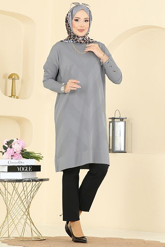 moda selvim Tunic 5021KLN570 Gray - Thumbnail