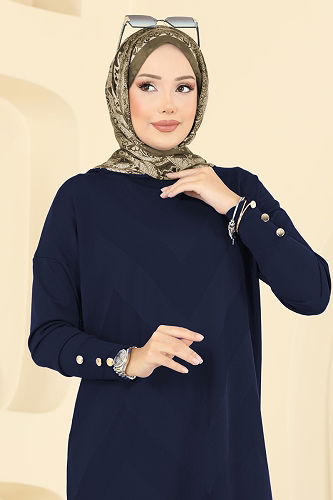 moda selvim بلوز كحلي 5021KLN570 - Thumbnail