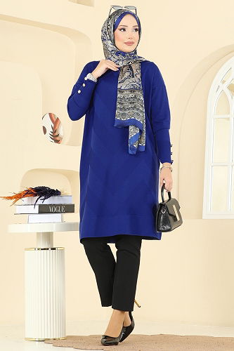 moda selvim بلوز نيلي 5021KLN570 - Thumbnail