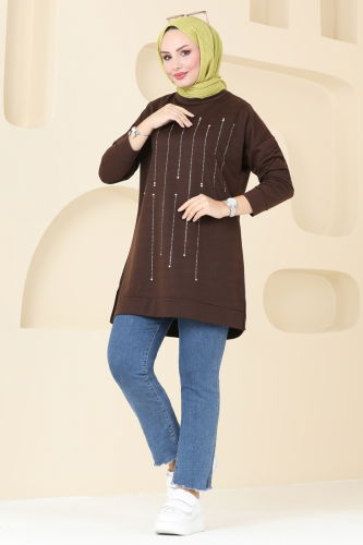 moda selvim Tunic 5029UZ662 Brown - Thumbnail