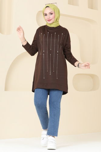 moda selvim Tunic 5029UZ662 Brown - Thumbnail