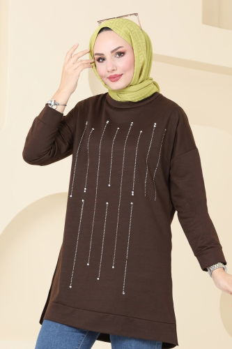 moda selvim Tunic 5029UZ662 Brown - Thumbnail