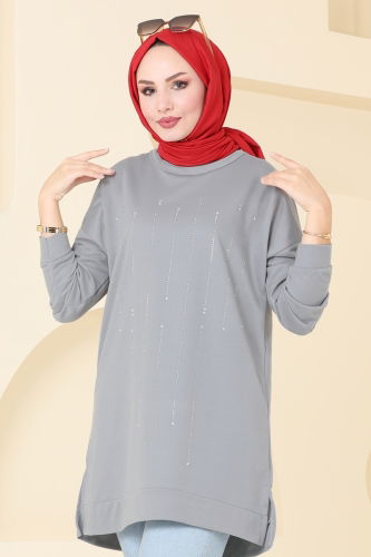 moda selvim Tunic 5029UZ662 Gray - Thumbnail