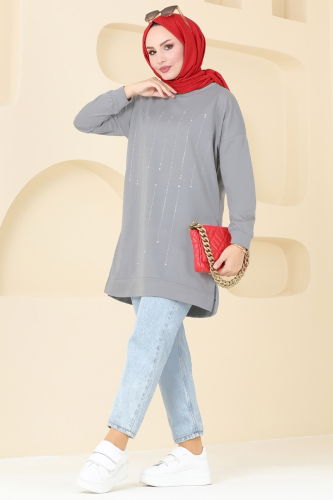 moda selvim Tunic 5029UZ662 Gray - Thumbnail