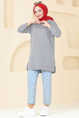 moda selvim Tunic 5029UZ662 Gray - Thumbnail