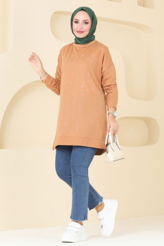 moda selvim Tunic 5029UZ662 Latte - Thumbnail