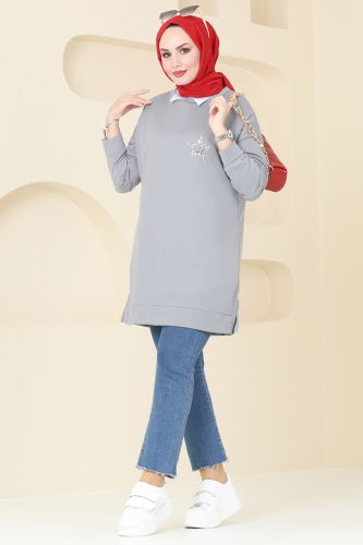 moda selvim Tunic 5033UZ662 Gray - Thumbnail