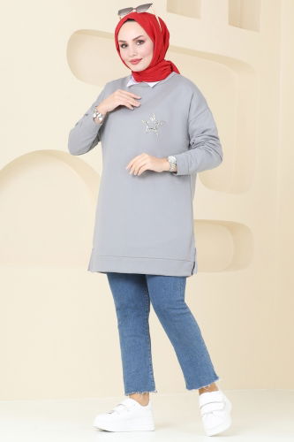 moda selvim Tunic 5033UZ662 Gray - Thumbnail