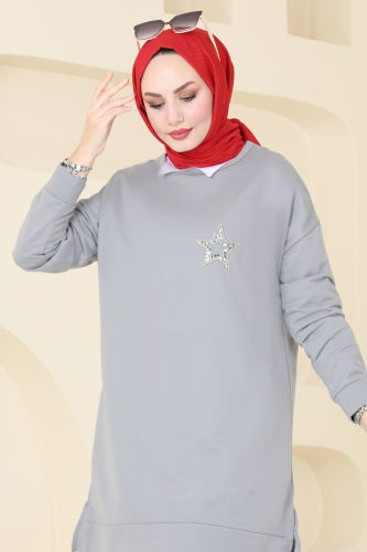 moda selvim Tunic 5033UZ662 Gray - Thumbnail