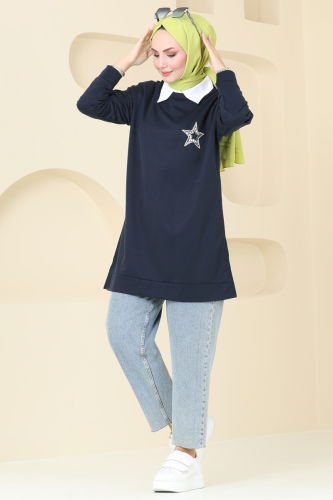 moda selvim Tunic 5033UZ662 Navy Blue - Thumbnail