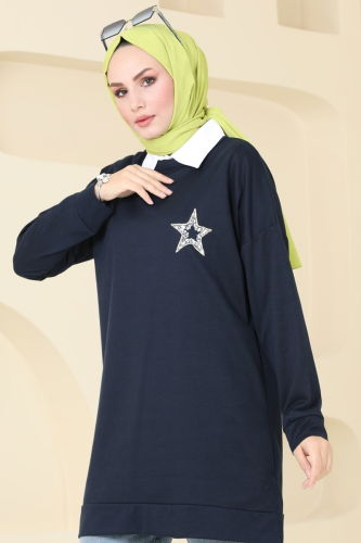 moda selvim Tunic 5033UZ662 Navy Blue - Thumbnail