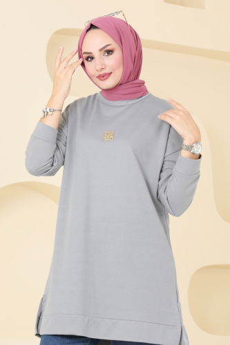 moda selvim Tunic 5034UZ662 Gray - Thumbnail