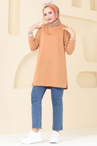 moda selvim Tunic 5034UZ662 Latte - Thumbnail