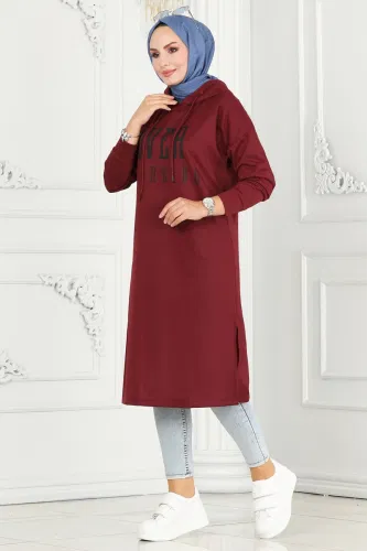 moda selvim Tunic 5053UZ662 Burgundy - Thumbnail