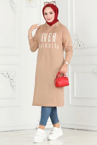 moda selvim Tunic 5053UZ662 Latte - Thumbnail