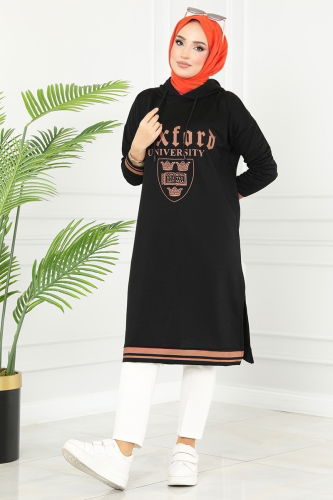 moda selvim Tunic 5055UZ662 Tan&Black - Thumbnail