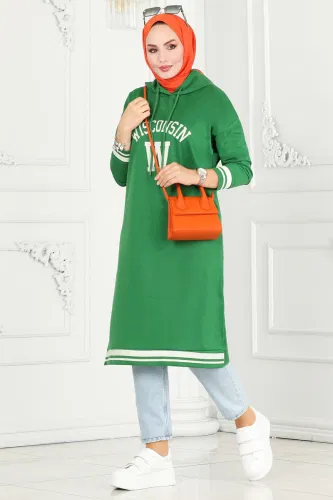 moda selvim Tunic 5065UZ662 Benetton Green & Ecru - Thumbnail