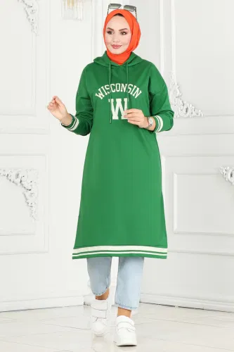 moda selvim Tunic 5065UZ662 Benetton Green & Ecru - Thumbnail