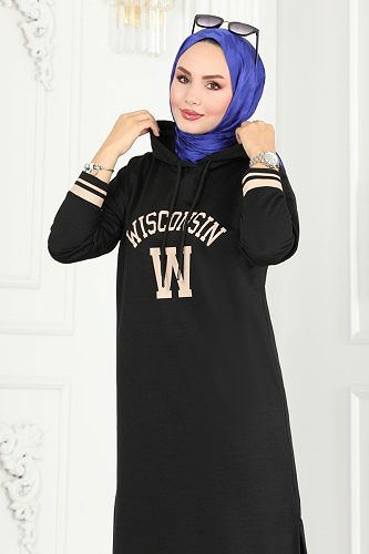 moda selvim بلوز أسود وبيج 5065UZ662 - Thumbnail