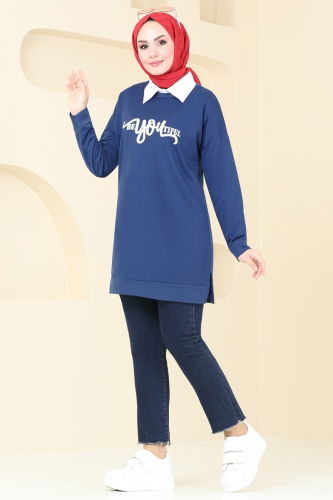 moda selvim Tunic 5069UZ662 Indigo - Thumbnail