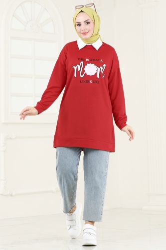 moda selvim Tunic 5074UZ662 Red - Thumbnail