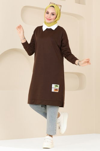 moda selvim Tunic 5080UZ662 Brown - Thumbnail