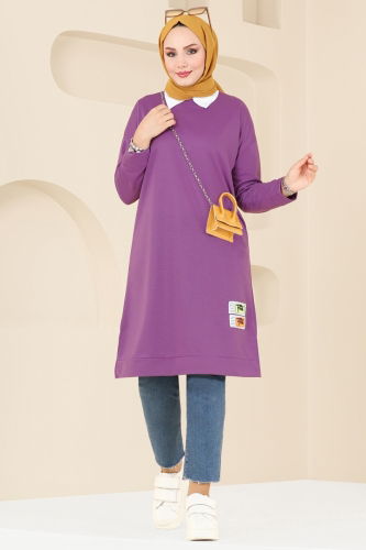 moda selvim Tunic 5080UZ662 Dark Lilac - Thumbnail