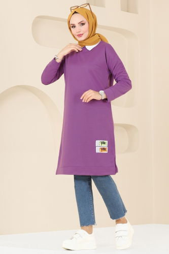 moda selvim Tunic 5080UZ662 Dark Lilac - Thumbnail