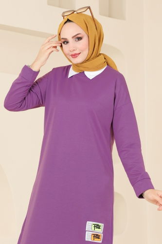 moda selvim Tunic 5080UZ662 Dark Lilac - Thumbnail