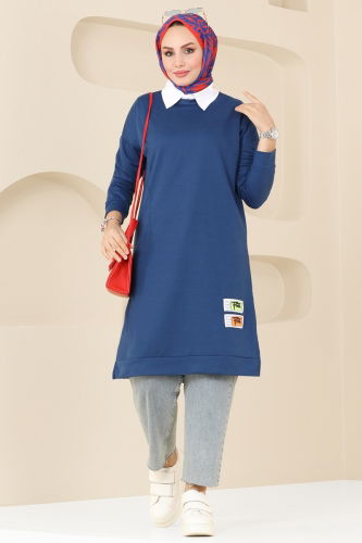 moda selvim Tunic 5080UZ662 Indigo - Thumbnail