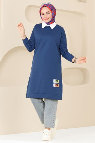 moda selvim Tunic 5080UZ662 Indigo - Thumbnail