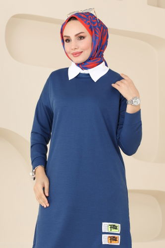 moda selvim Tunic 5080UZ662 Indigo - Thumbnail