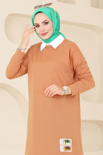 moda selvim Tunic 5080UZ662 Latte - Thumbnail