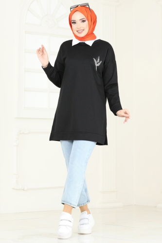 moda selvim Tunic 5091UZ662 Black - Thumbnail