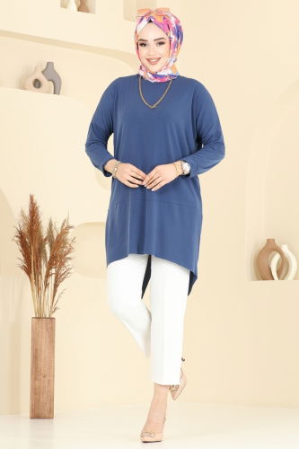 moda selvim Tunic 5094UZ662 Indigo - Thumbnail