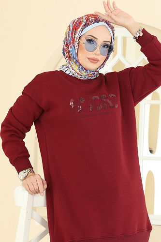 moda selvim Tunic 5279TEG847 Burgundy - Thumbnail