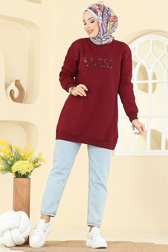 moda selvim Tunic 5279TEG847 Burgundy - Thumbnail