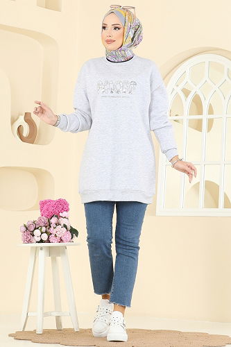 moda selvim Tunic 5279TEG847 Gray - Thumbnail