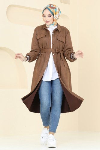 moda selvim Overcoat 5281AL357 Brown - Thumbnail