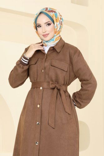 moda selvim Overcoat 5281AL357 Brown - Thumbnail